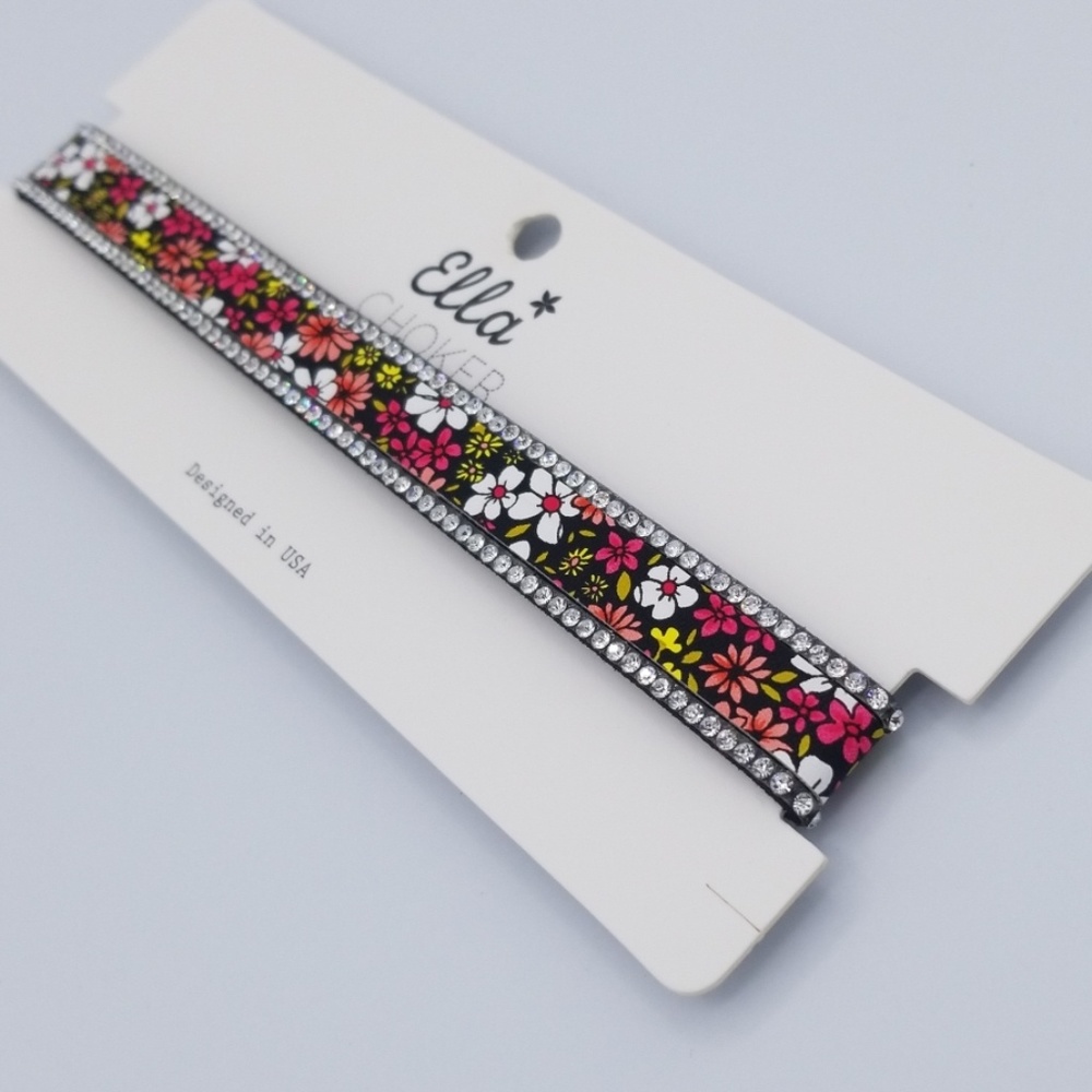 Multi Color Flower Rhinestone Choker - Picture 3 of 4
